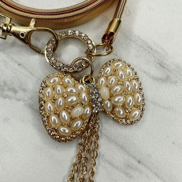 Sophia Collection Faux Pearl Rhinestone Bow Stretch Cinch Belt Size XS Small S - Picture 3 of 9